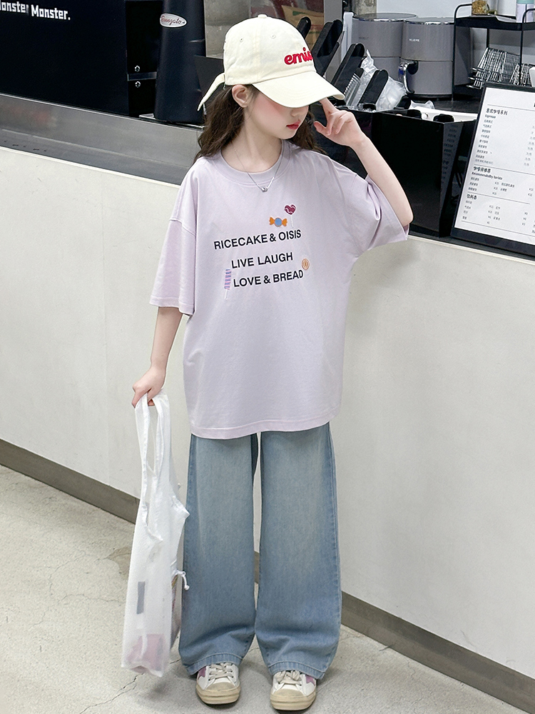 Summer Clothing Girls - Meisjes zomer T-shirt set casual denim